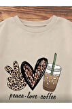 Peace Love Detaylı Bisiklet Yaka İçi Polarlı Sweatshirt