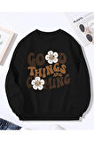 Good Think Detaylı Bisiklet Yaka İçi Polarlı Sweatshirt