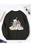 Sevimli Kedi Detaylı Bisiklet Yaka İçi Polarlı Sweatshirt