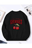 Cherries Baskı Detaylı Bisiklet Yaka İçi Polarlı Sweatshirt