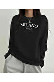 Milano Baskı Detaylı Bisiklet Yaka İçi Polarlı Sweatshirt
