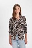 DeFacto Regular Fit Leopar Desenli Poplin Uzun Kollu Gömlek D3148AX24AUBK81