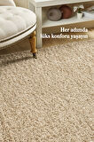 Modern Desenli Salon Halısı Bej Halı Peluş Halı Yıkanabilir Post Halı Kaymaz Taban Halı