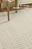 Modern Oturma Odası Halısı Salon Halısı Yolluk Bej Halı Hav Toz Vermez Kolay Temizlenebilir Halı