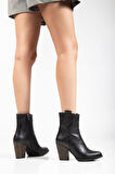 117 Siyah Kovboy Dikiş Detaylı Fermuarlı  Yüksek Topuklu Günlük Kadın Bot