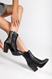 117 Siyah Kovboy Dikiş Detaylı Fermuarlı  Yüksek Topuklu Günlük Kadın Bot