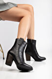117 Siyah Kovboy Dikiş Detaylı Fermuarlı  Yüksek Topuklu Günlük Kadın Bot