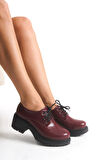 K-707 Bordo Kırışık Rugan Yüksek Tabanlı Bağcıklı  Loafer Ayakkabı 