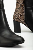 292 Siyah Leopar Desen Detaylı Fermuarlı  Yüksek Topuklu Günlük Kadın Bot