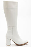 YSN-4422 Beyaz Cilt Topuklu Kadın Çizme  