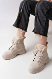 ASKA SHOES ASM-080 Bej Bağcıklı Günlük Kadın Bot