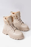 ASKA SHOES ASM-080 Bej Bağcıklı Günlük Kadın Bot