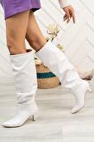 SR-2001 Beyaz Körüklü İnce Topuklu Günlük Kadın Çizme