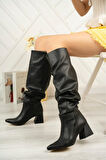 SYT-2002 Siyah Körüklü Kalın Topuklu Günlük Kadın Çizme