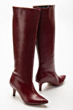 SYT-2025 Bordo Kırışık Rugan Günlük Kadın Çizme   