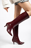 SYT-2025 bordo Kroko Günlük Kadın Çizme  