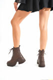 FZ-2550 Kahverengi Yüksek Tabanlı Bağcıklı Fermuarlı Günlük Kadın Bot