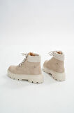 LMÇ-2045 Bej Süet Bağcıklı Kalın Taban Kadın Günlük Bot