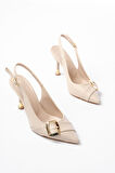 İNF-1151 Bej Günlük Arkası Açık Topuklu Kadın Ayakkabı 
