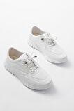 K-504 Beyaz Bağcıklı Desenli Günlük Spor Ayakkabı