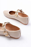 İNF-6363 Bej Baret Tokalı Günlük Kadın Ayakkabı