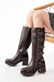 Kahverengi Topuklu Fermuarlı Toka Aksesuarlı Günlük Kadın5109-3015Kadın çizme