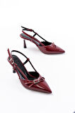 İNF-2300 Bordo Rugan Günlük Arkası Açık Fiyonklu Topuklu Kadın Ayakkabı 