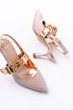 İNF-260 Rose Simli Günlük Arkası Açık Baret Tokalı Topuklu Kadın Ayakkabı