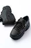 SP-156 Siyah Bağcıklı Fermuarlı Yüksek Taban Günlük Spor Ayakkabı