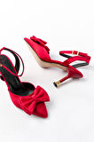 İNF-4505 Bordo Saten Günlük Arkası Açık Kurdele detaylı Topuklu Kadın Ayakkabı 