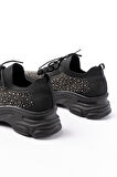 3002  Siyah Bağcıklı Fileli Taş Aksesuarlı Günlük Spor Ayakkabı