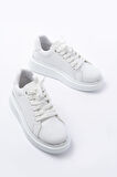 RS-2435 Beyaz Gümüş Bağcıklı Dikişli Günlük Spor Ayakkabı