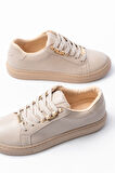 P-910 Bej Bağcıklı Taban Dikişli Günlük Kadın Spor