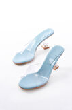 S-619 Bebe Mavi Rugan Şeffaf Bantlı Şeffaf Topuklu Yuvarlak Burunlu Kadın Terlik