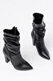 VRT-4815 Siyah Yüksek Kalın Topuklu Körüklü Fermuarlı Kadın Bot