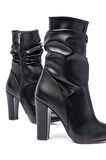 VRT-4815 Siyah Yüksek Kalın Topuklu Körüklü Fermuarlı Kadın Bot