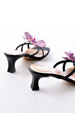 S-622 Siyah Mor Orkide Detaylı İnce Topuklu Kadın Terlik  