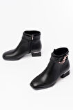 RM-504 Siyah Toka Aksesuarlı Topuklu Fermuarlı Günlük Kadın Bot