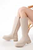 Bej Fermuarlı Günlük Kadın Çizme236-340Kadın çizme