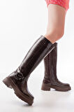 Kahverengi Kroko Fermuarlı Günlük Kadın Çizme236-3021Kadın çizme