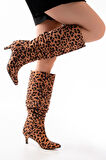 SR-2001 Leopar İnce Topuklu Günlük Kadın Çizme 