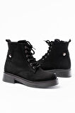 02-2003 Siyah Süet Bağcıklı Fermuarlı Günlük Kadın Bot