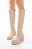 Bej Fermuarlı Günlük Kadın Çizme767-3013Kadın çizme