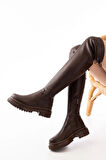 Kahverengi Fermuarlı Diz Üstü Bağcıklı Çorap Günlük Kadın812-219Kadın çizme