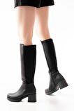 Siyah Topuklu Fermuarlı Günlük Kadın Çizme5109-3060Kadın çizme