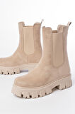 FZ-299 Bej Süet Yüksek Tabanlı Lastikli Günlük Kadın Bot