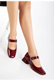 ST-006 Bordo Rugan Günlük 4 cm Topuklu Bayan Ayakkabı