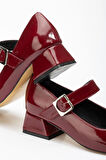 ST-006 Bordo Rugan Günlük 4 cm Topuklu  Ayakkabı