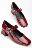 ST-006 Bordo Rugan Günlük 4 cm Topuklu  Ayakkabı