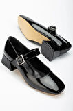 ST-006 Siyah Rugan Günlük 4 cm Topuklu  Ayakkabı